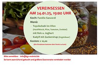Einladung zum Vereinsessen am 24. Januar 2025